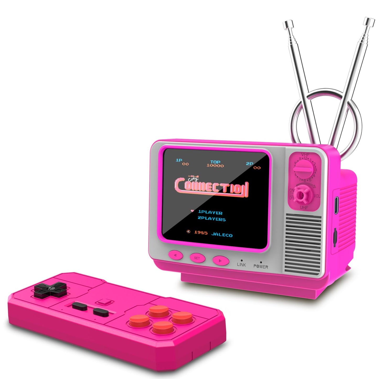 Mini TV Retro Handheld Game Console -JALECO Licensed Classic Games, Portable Gaming Toy with TF Card to Expand 80s 90s Games, Support Two Players & Game Save, Ideal Gift for Boys Girls (Wood)