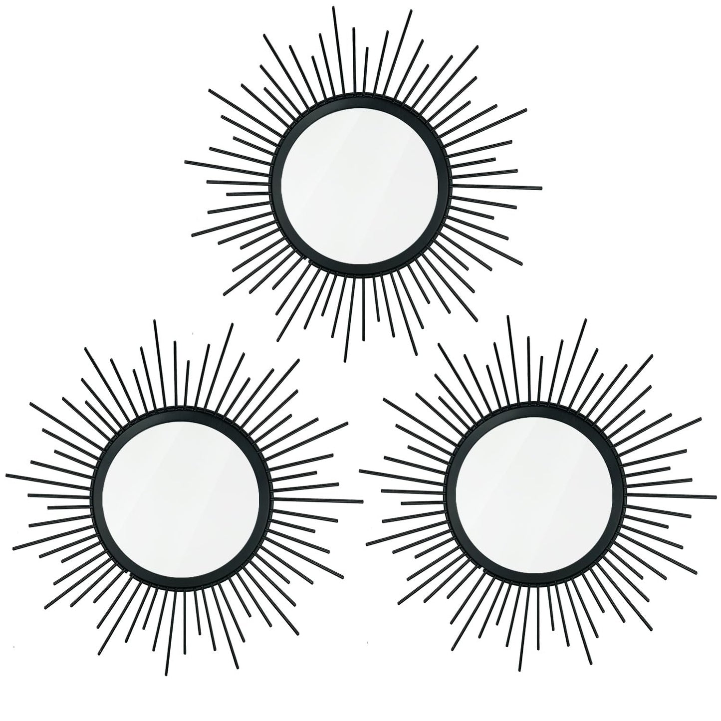 3 Pack Metal Mirrors for Wall Sunburst Wall Mirrors Home Décor Decorative Hanging Wall Art for Living Room Bedroom Entryway (Gold, Flower+Sunburst)