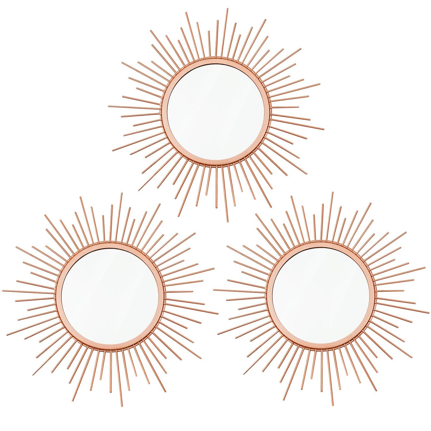 3 Pack Metal Mirrors for Wall Sunburst Wall Mirrors Home Décor Decorative Hanging Wall Art for Living Room Bedroom Entryway (Gold, Flower+Sunburst)