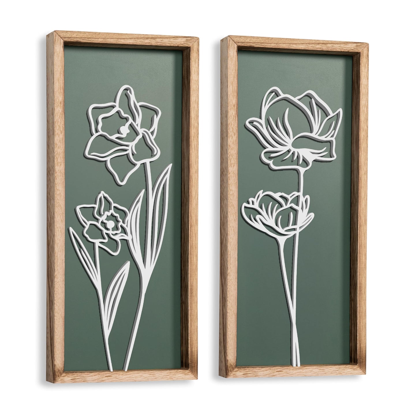 3D Wooden Floral Bathroom Wall Decor (Set of 4) Lightweight, Ready-to-Hang Framed Wall Art For Living Room, Bedroom, or Office - Premium Boho Botanical Farmhouse Decorations - Gift-Boxed