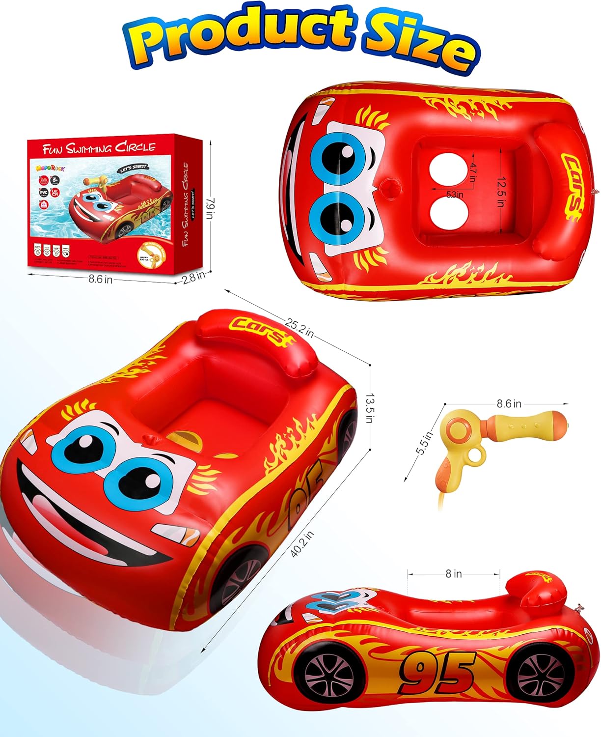 HopeRock Kids Pool Float with Water Gun - Inflatable Ride-on Swimming Toy for Boys Aged 3-8, Summer Fun (Red)