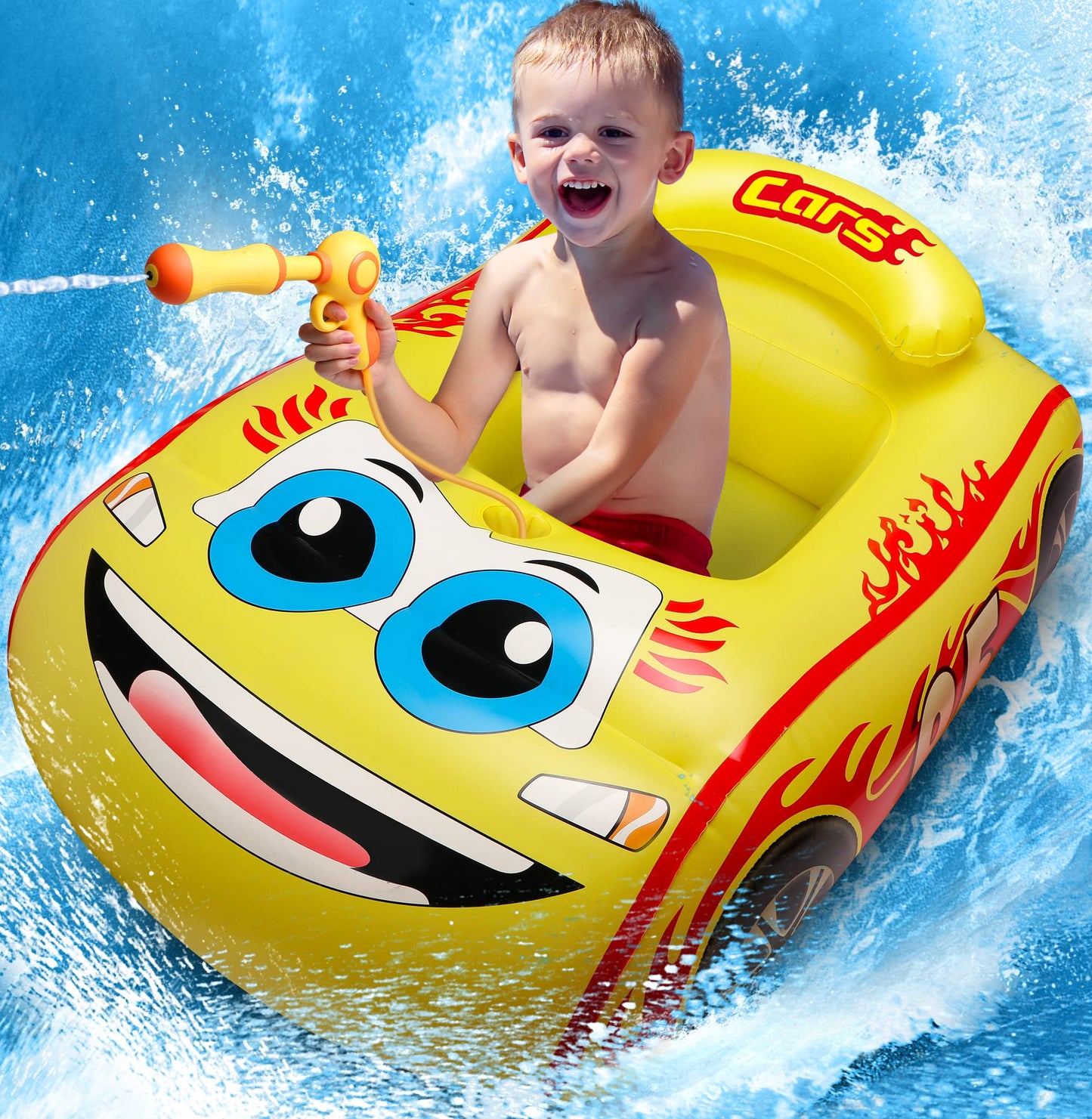 HopeRock Kids Pool Float with Water Gun - Inflatable Ride-on Swimming Toy for Boys Aged 3-8, Summer Fun (Red)